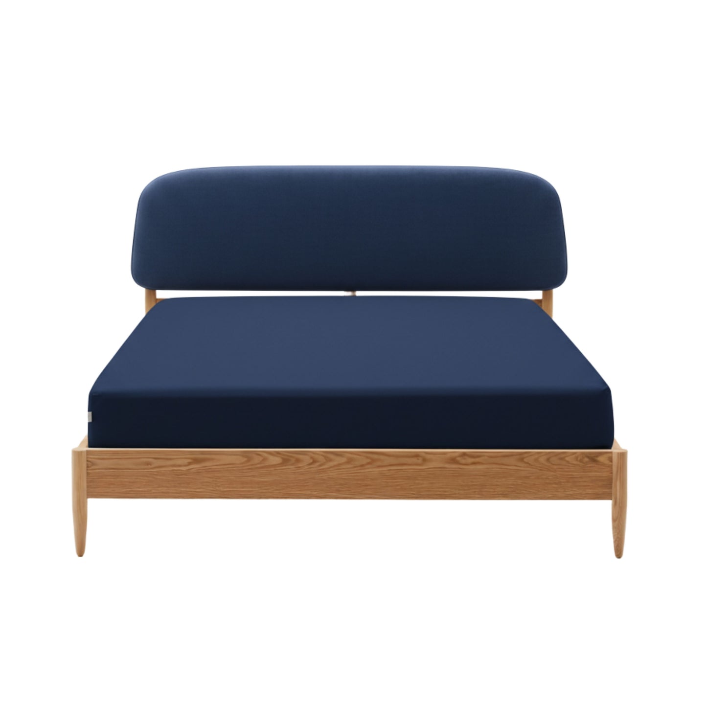 AR4HandsFurniture Serenity light ash wood platform bed with white chenille headboard 160x200cm (Empty room, front view)