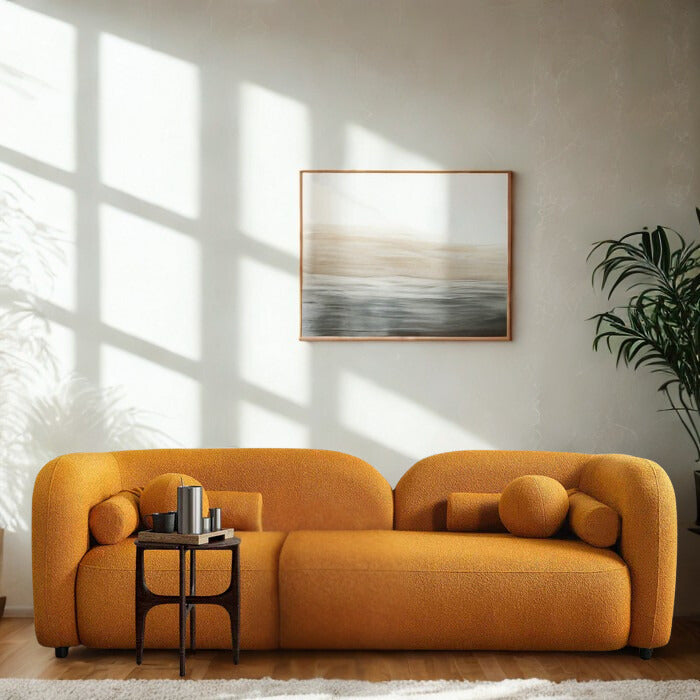 Close-up of plush toss pillows on Hikari Yume Sofa