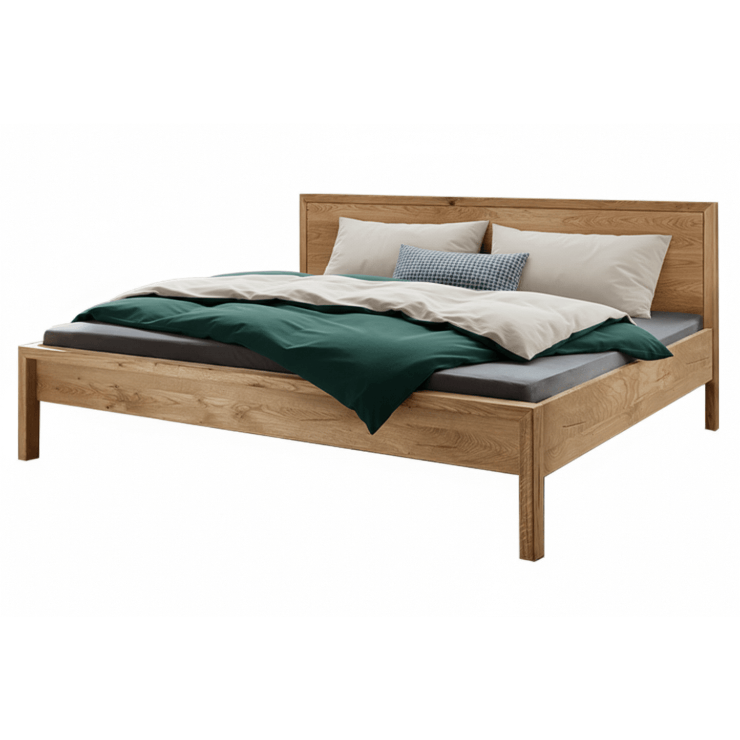 Close-up of the bed's sturdy Premium-Grade Solid Oak Timber frame, showing the natural unique grain.