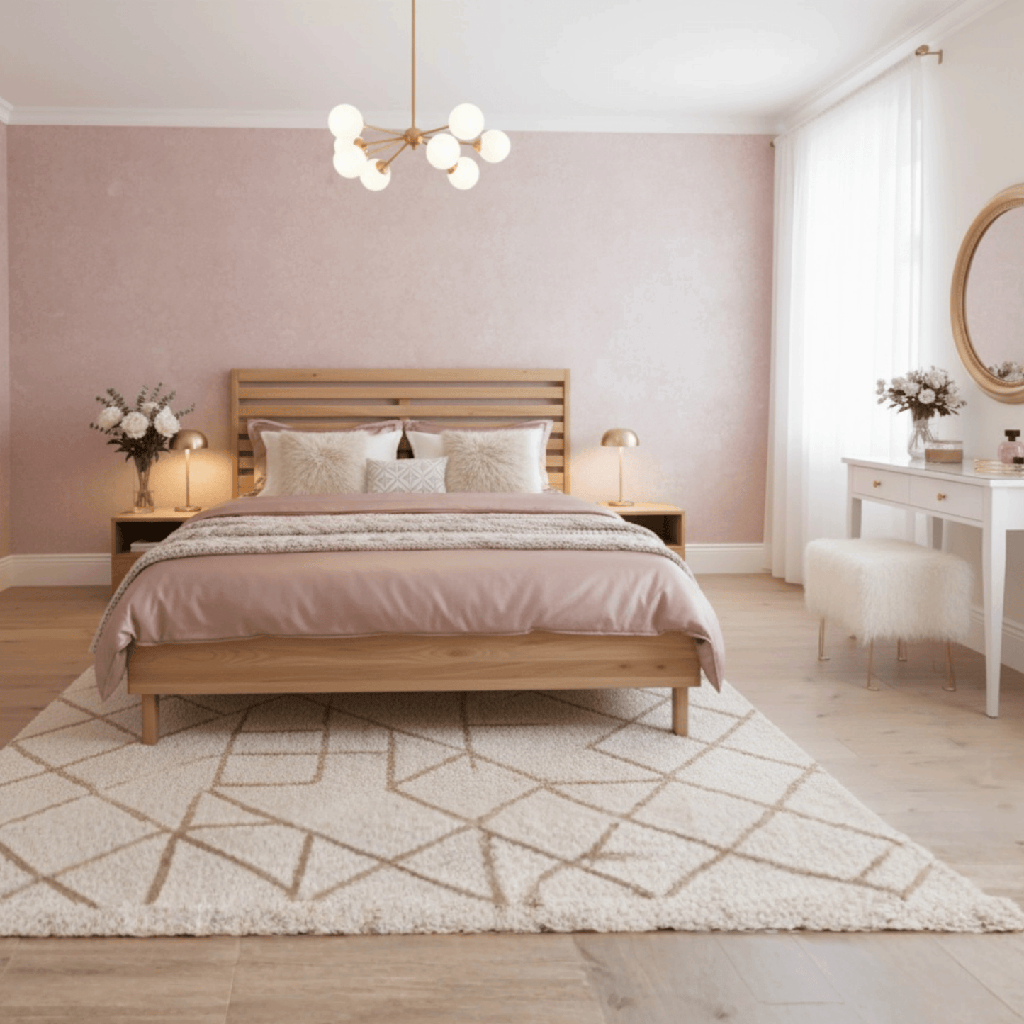 Bright Scandinavian Bedroom featuring the SEHRA Simple Wooden Bed