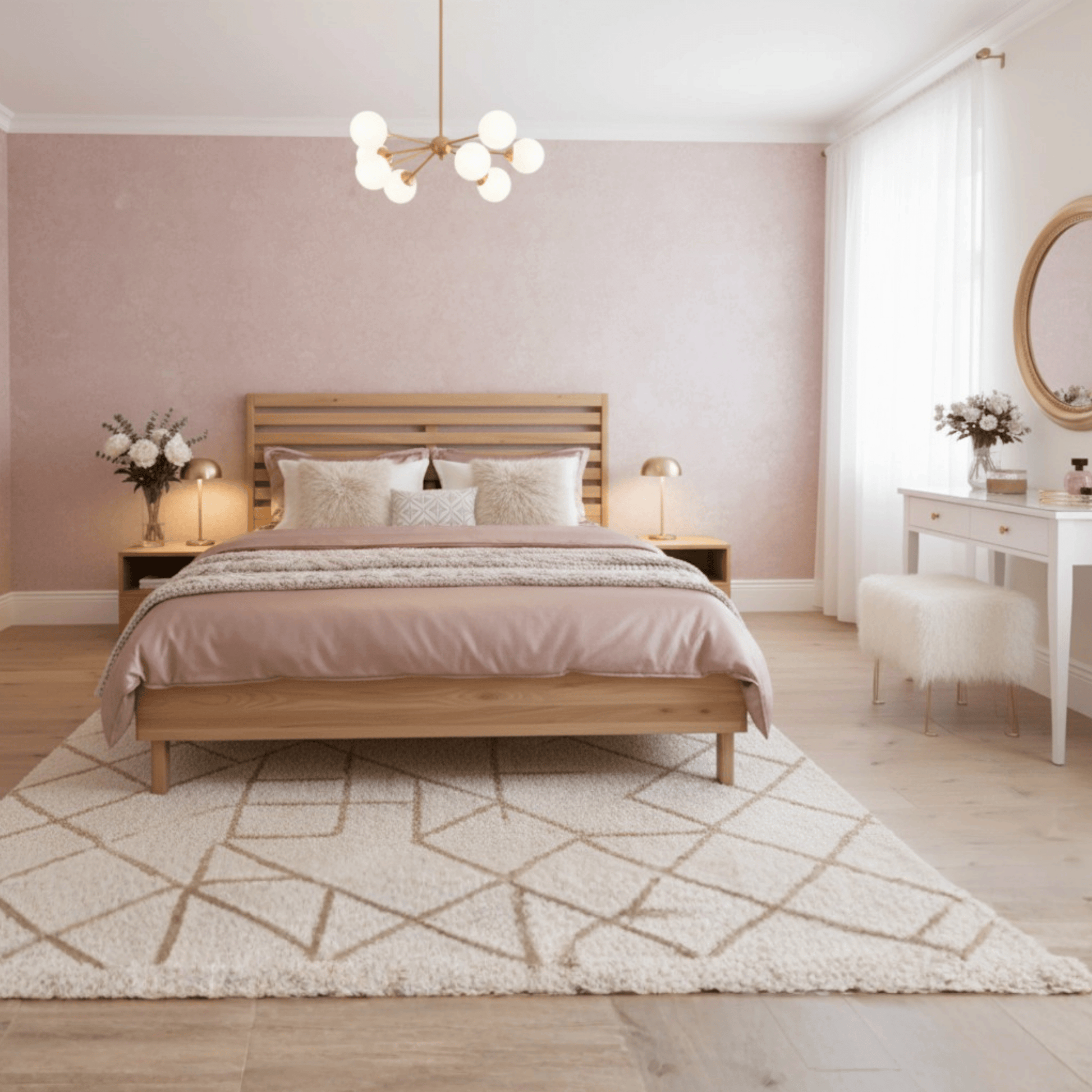 Bright Scandinavian Bedroom featuring the SEHRA Simple Wooden Bed