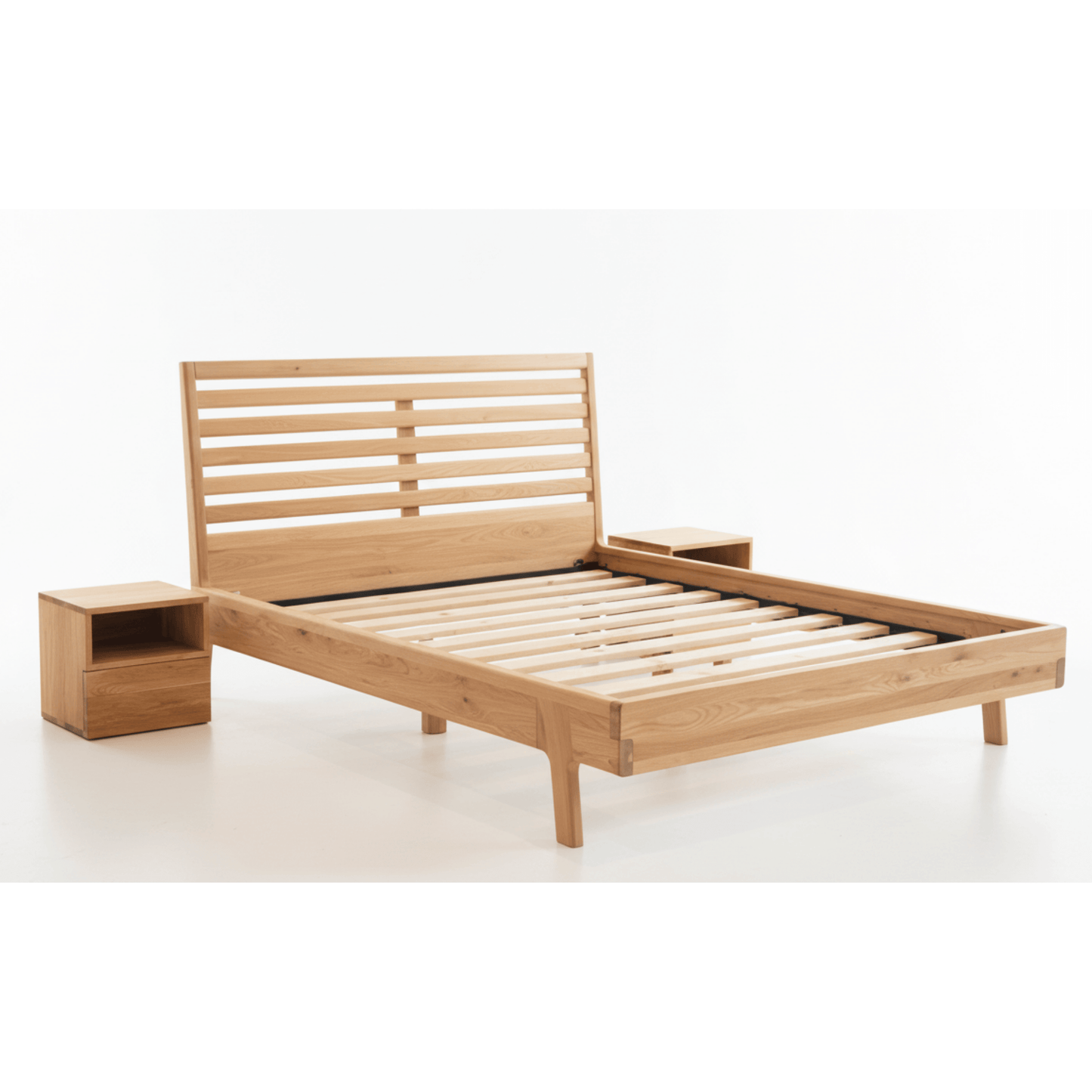 Full Side View of SEHRA Minimalist Platform Bed in Solid Ash Wood