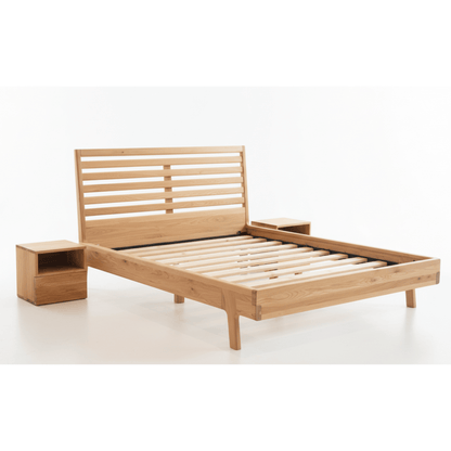Full Side View of SEHRA Minimalist Platform Bed in Solid Ash Wood