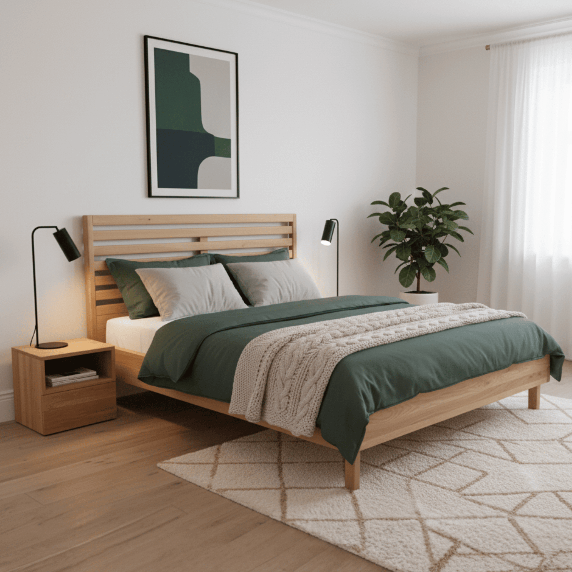 Cozy Bedroom Setting with SEHRA Solid Ash Bed and Natural Lighting