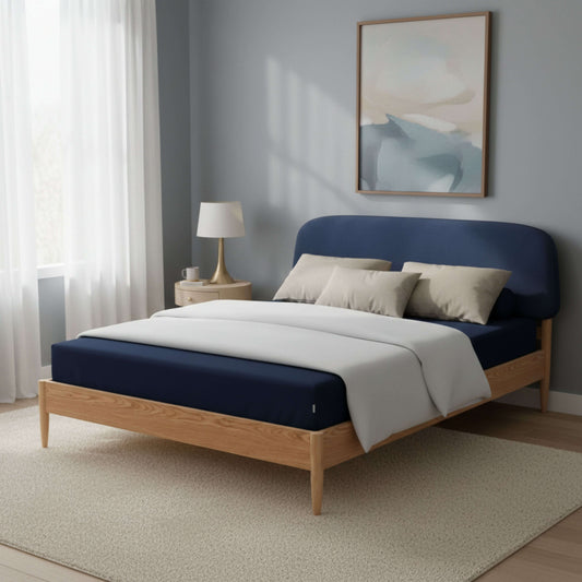 AR4HandsFurniture Serenity bed in a modern bedroom setting, styled with neutral bedding and natural light for a calming ambiance.