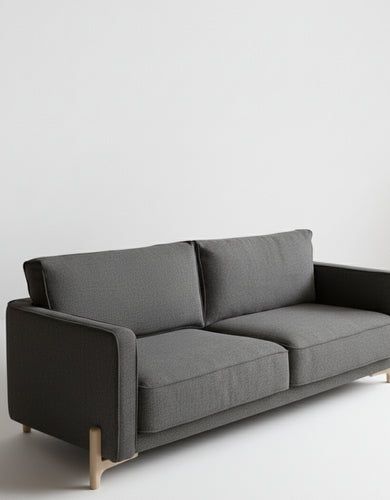 THE ALLY Sofa Side View showing Modern Square Arm and Solid Ash Wood Legs