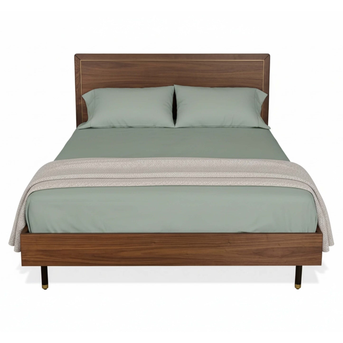 Sleek Powder Coated Steel Legs and Solid Ash Accents on Nukta Bed Frame front view Ar4HandsFurniture