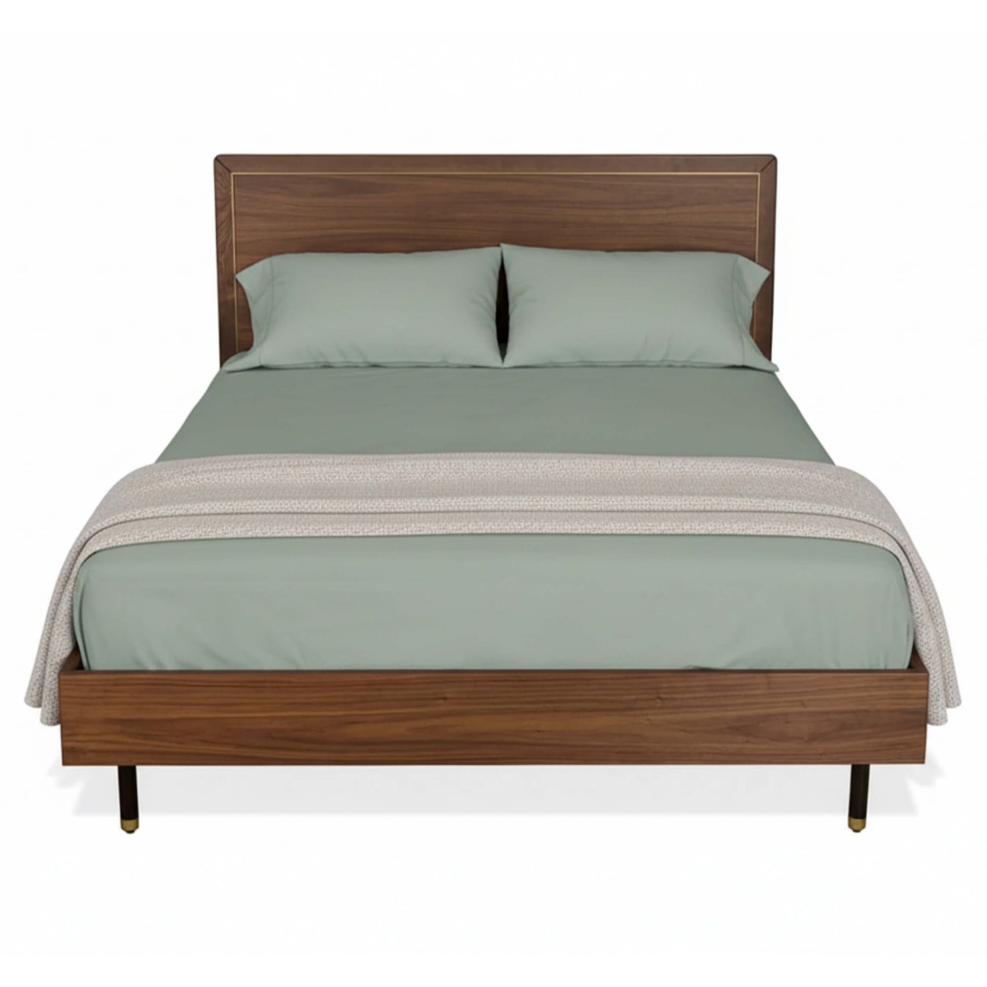 Sleek Powder Coated Steel Legs and Solid Ash Accents on Nukta Bed Frame front view Ar4HandsFurniture