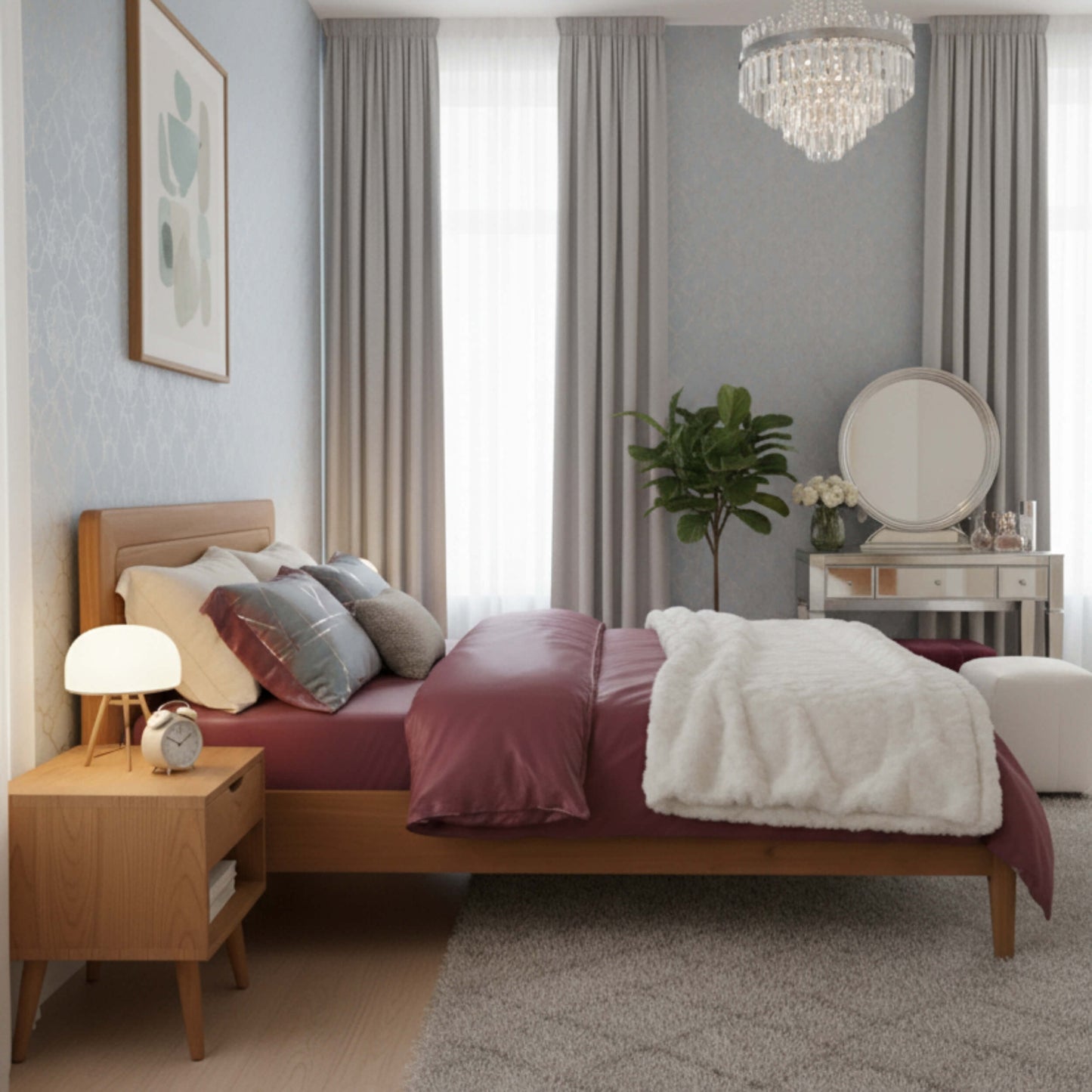 Full Side View of KAYA Simple Wooden Bed with Rounded Edges Design