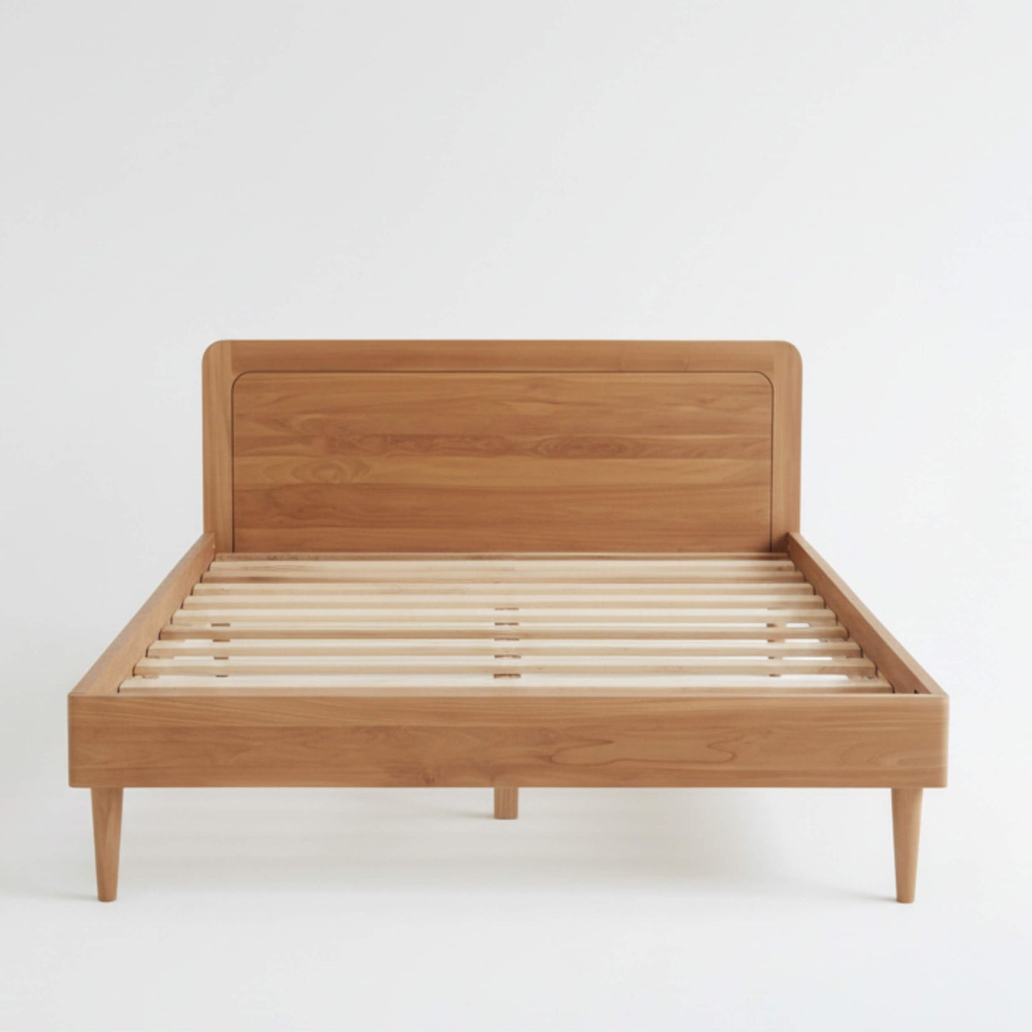 Wooden bed frame FRONT VIEW KAYA Low-Profile Simple Wooden Bed in Lahore