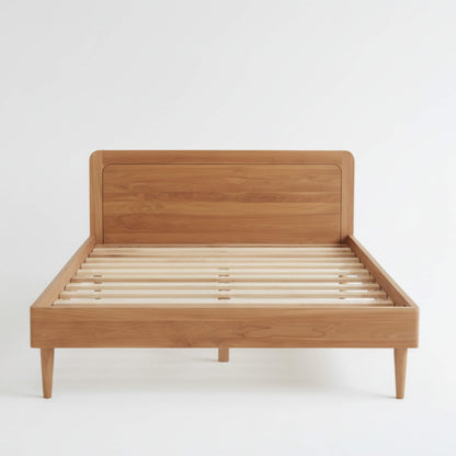 Wooden bed frame FRONT VIEW KAYA Low-Profile Simple Wooden Bed in Lahore