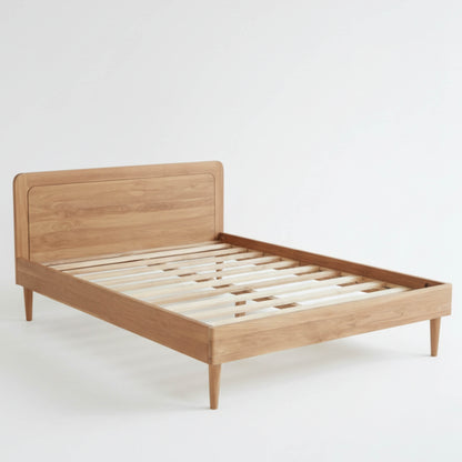 Close-up of Smooth Rounded Headboard on KAYA Solid Teak Bed Frame SIDEVIEW