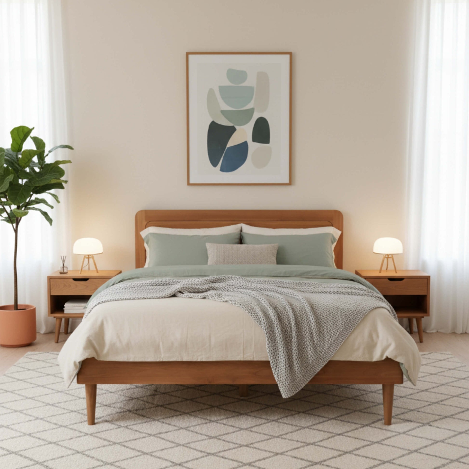 Cozy Bedroom Setting with KAYA Low-Profile Simple Wooden Bed in Lahore