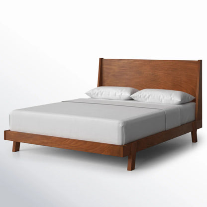"Side view of The Juno Panel Bed, showcasing its clean lines and simple, elegant silhouette."