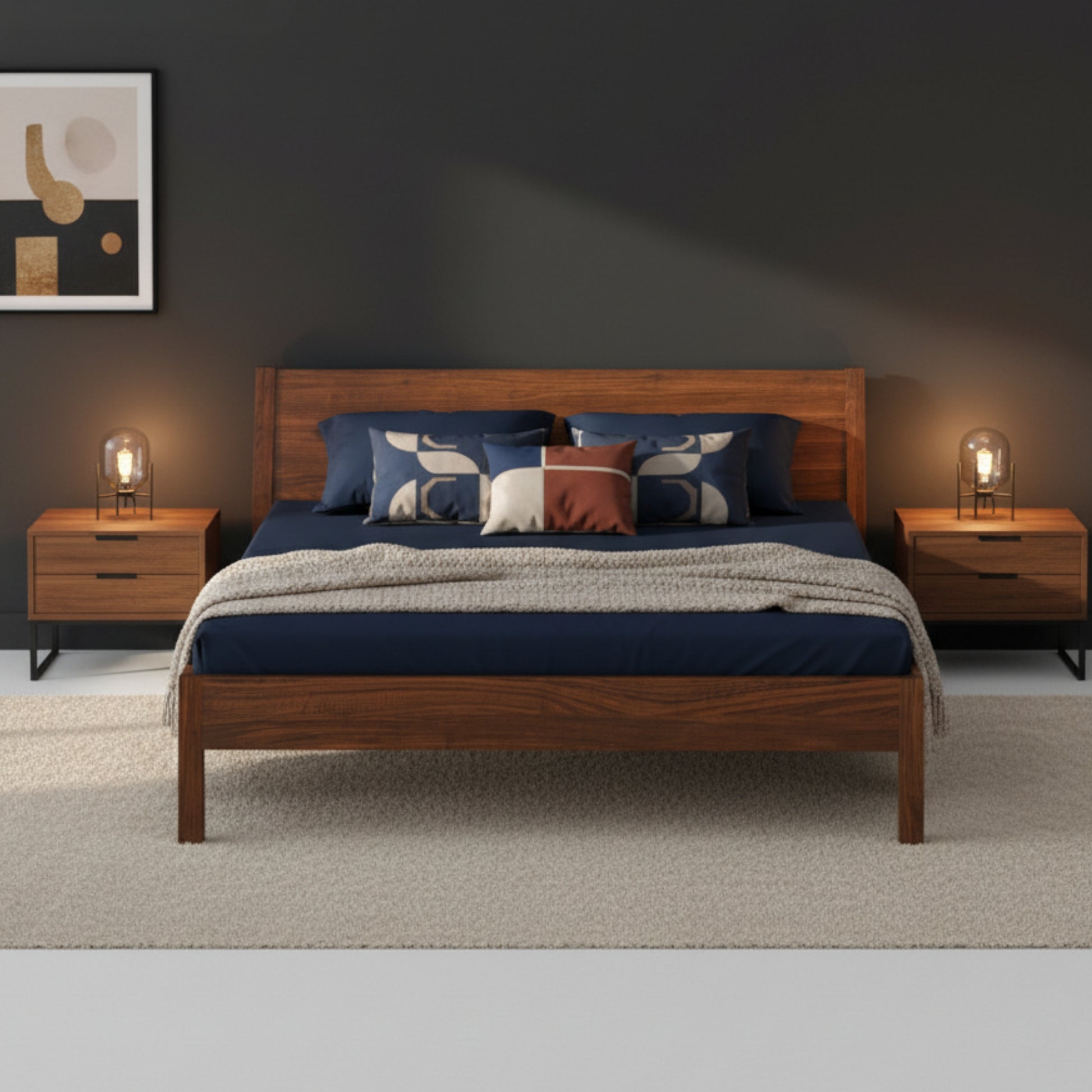 Villa Designer Solid American Walnut Bed full view AR4HANDSFURNITURE
