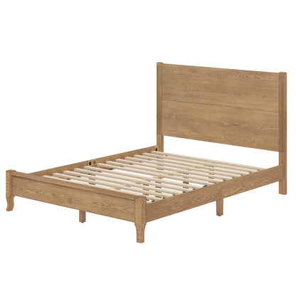 Wooden bed frame with slatted base on a white background